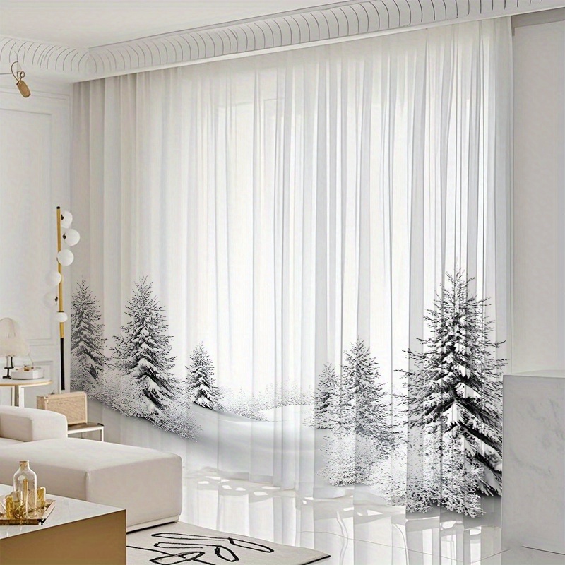 TEMU A Set Of 2 Pieces Featuring Snow-laden Mountains And Forests, With Window Screens Unfurling In A Winter Panorama. Ideal For Bedrooms And Living