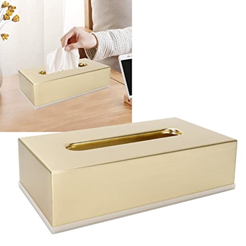 golden stainless steel tissue box - decorative metal tissue holder & dispenser with modern rectangular design, rounded corners &  , durable elegant napkin dispenser for bathroom, bedroom, living room - ideal gift for home decor (compatible with standard tissues), white tissue boxes for bathroom, bathroom tissues box decoration, desktop tissue box, towel tissue holder bathroom Product details 6