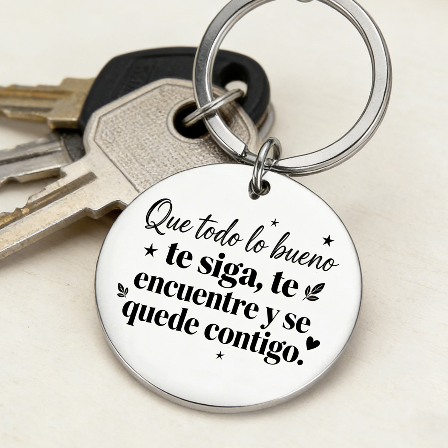TEMU Llavero de acero inoxidable con y de bienvenida en español, llavero unisex, regalo de y Navidad