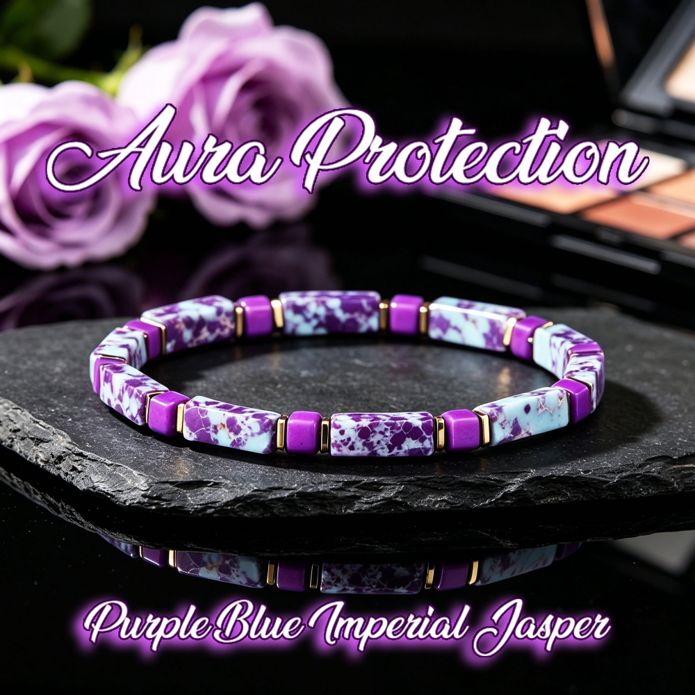 TEMU Pulsera de protección con cuentas de jasper imperial azul , pulsera de cristal boho, joyería apilable diaria, regalo para mujeres