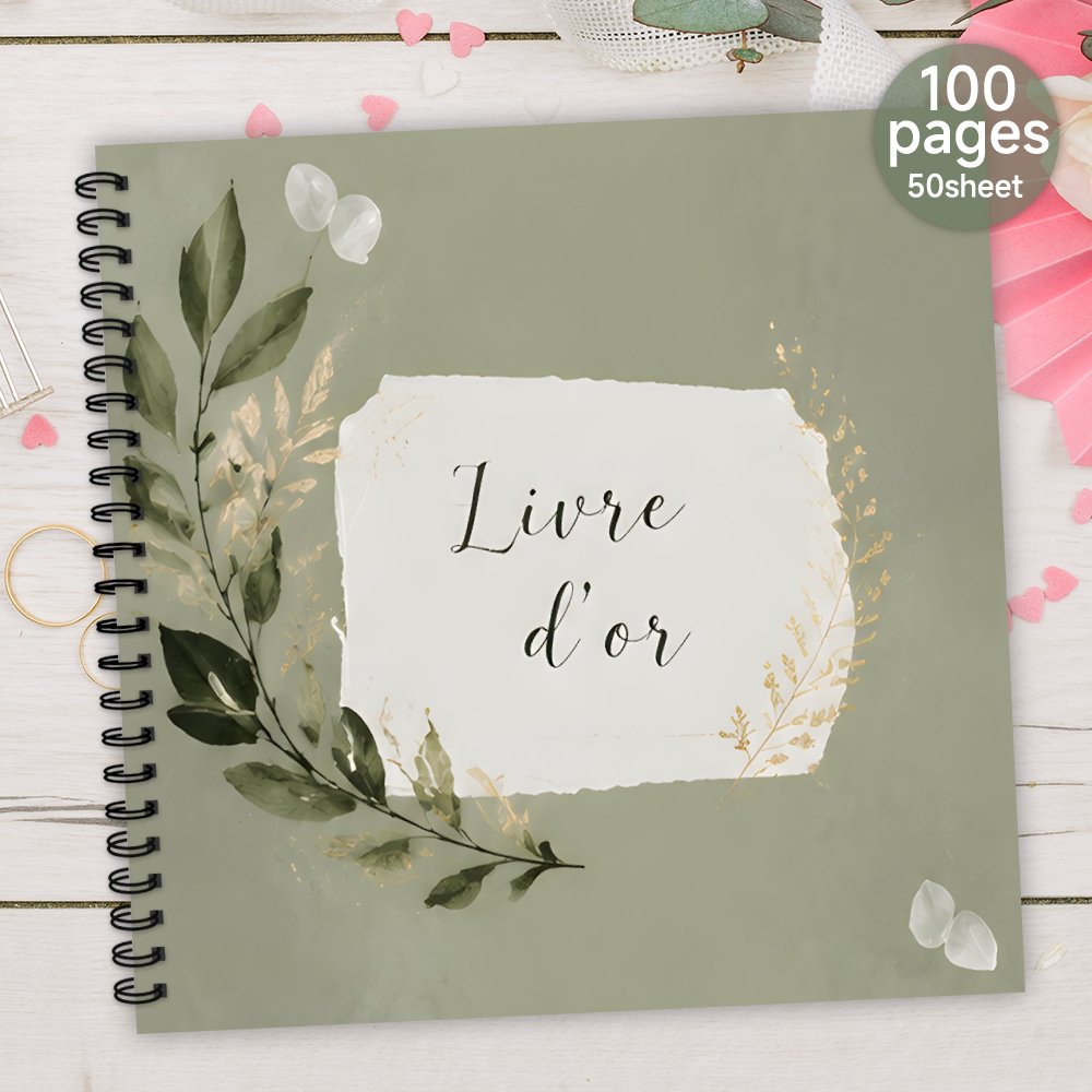 TEMU 1pc 'or , vert sauge eucalyptus, livre de visites vierge à , livre de messages et de , album souvenir, cadeau significatif pour mariage,
