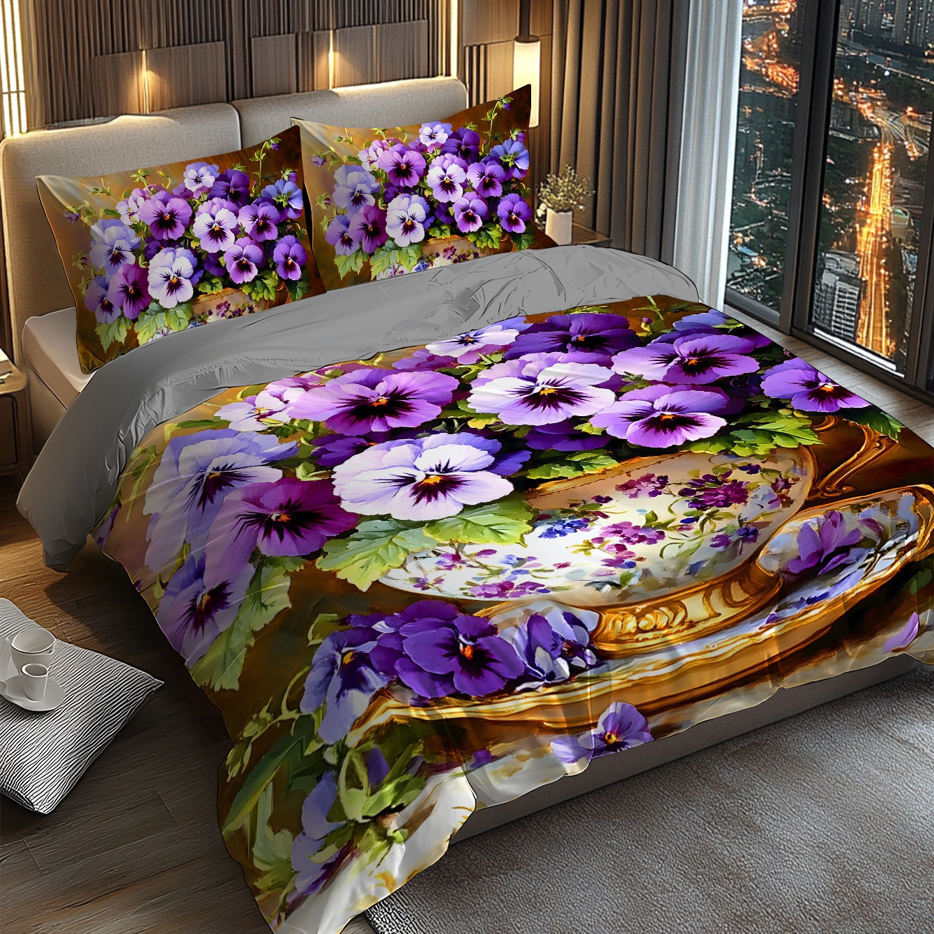 Image of A Set Of 2/ Printed Duvet Covers, Bedding, Soft And Comfortable Duvet Suitable For Bedrooms And Guest Rooms (1 Duvet Cover + 1/2 Pillowcases, No Filling) Featuring A Purple Pattern