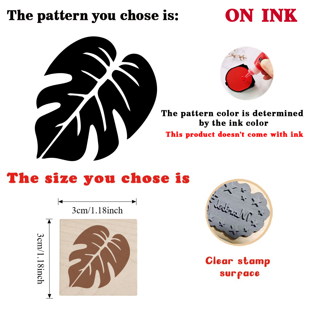 TEMU 1pc Vintage Large Split Monstera Leaf Wooden Rubber Stamp, Journaling Or Diary Decoration, With A Clear Pattern For Making Greeting Cards,
