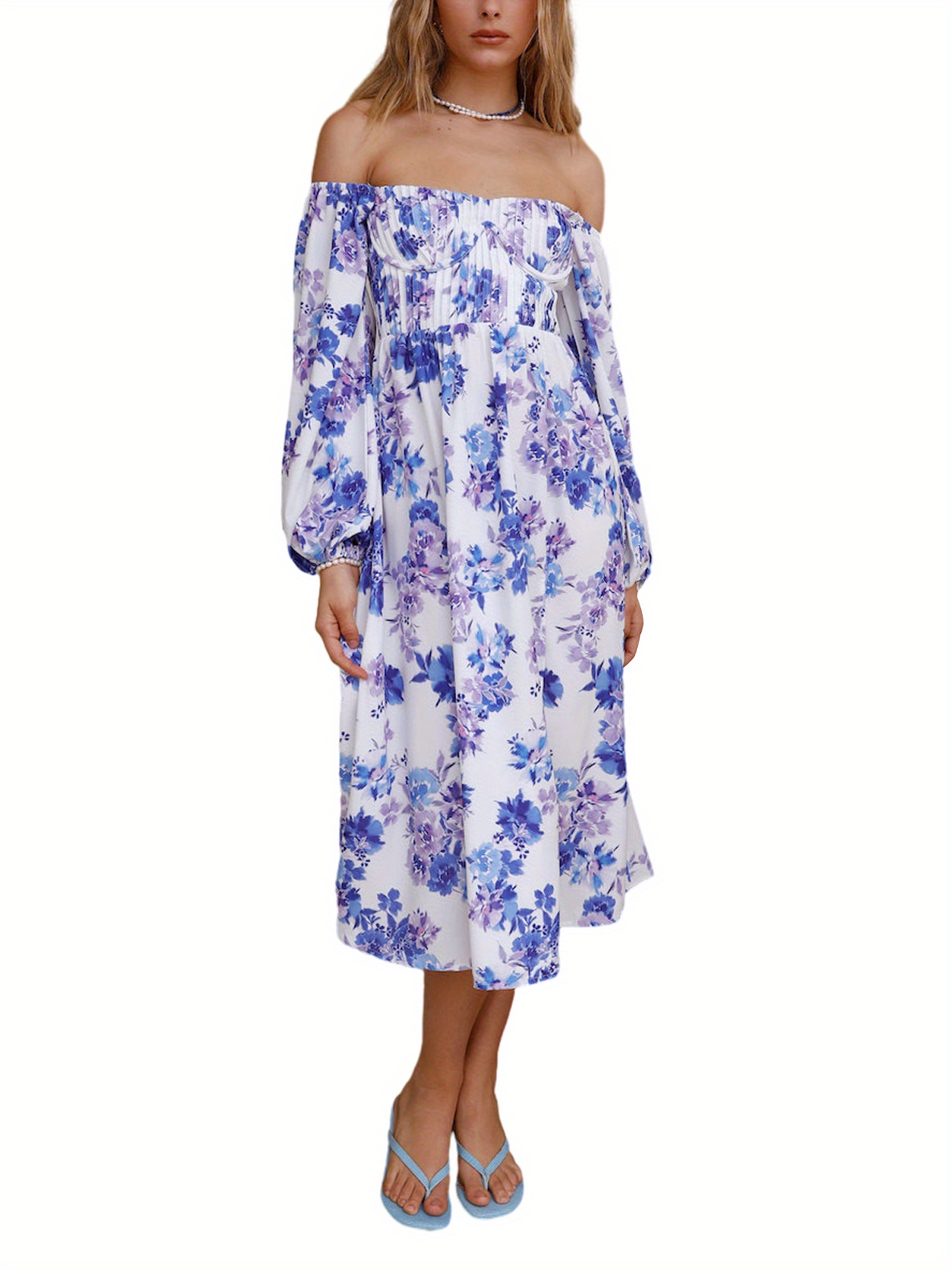 cute flowy dresses with sleeves Elegant Mulberry Purple Off-shoulder Long Flowy Sleeve A-line Prom Dre –  SposaBridal