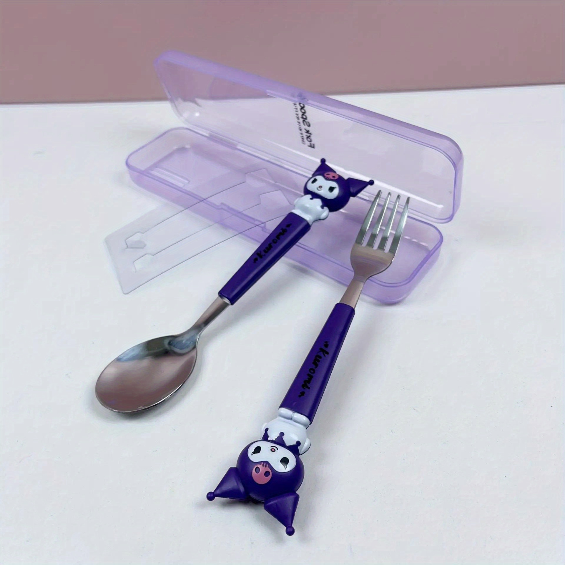 2pcs   stainless steel portable cutlery set cute cartoon design with pink handles   spoon and fork ideal for outdoor travel and daily use travel essentials   design durable cutlery Product details 4