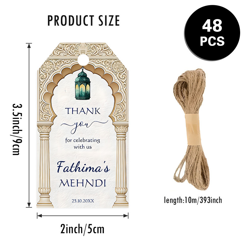 TEMU /48pcs Mehndi Ceremony Thank You Gift Tags, Personalized Name Date Etc. Gift Tags With Twine, European Carved Arch Retro Wind Lantern Elements,