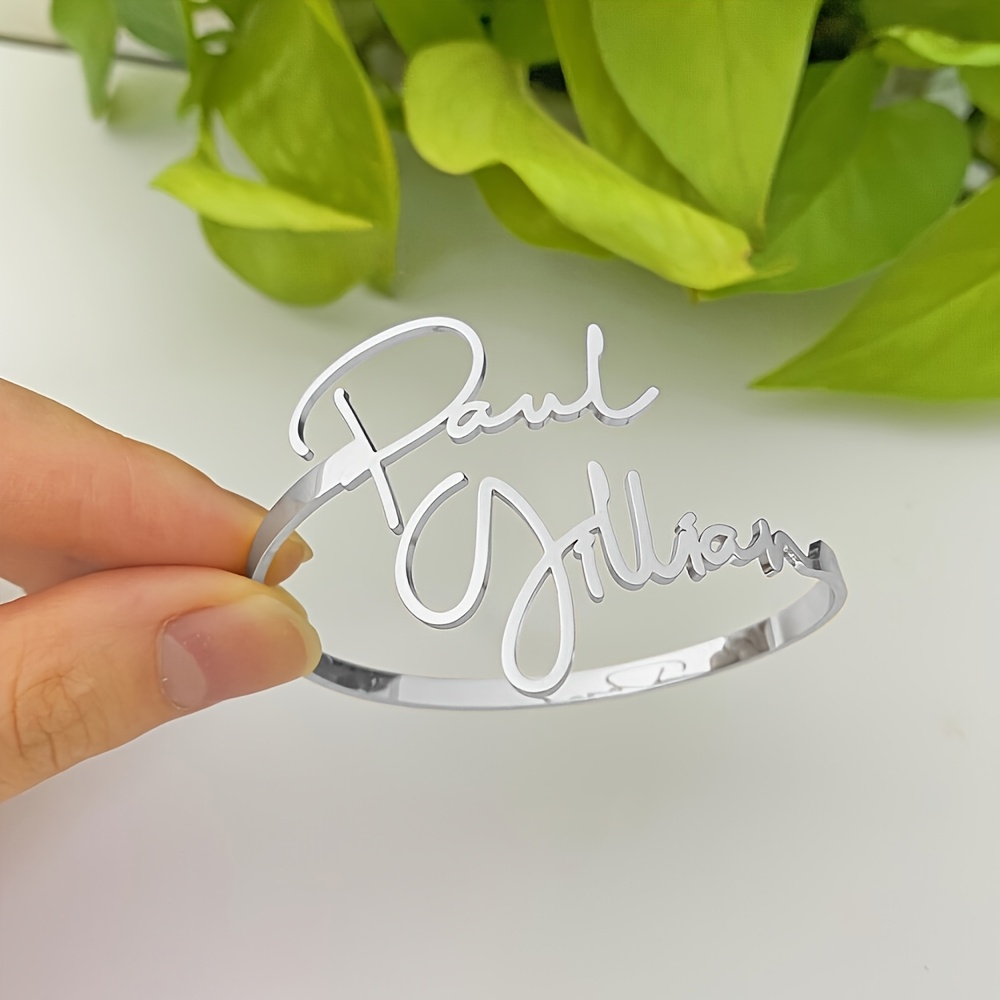 TEMU [Personnalisé] Bracelet en acier inoxydable doré double couche avec nom personnalisé, Bracelet avec nom de couple, Bijou personnalisé, Cadeau