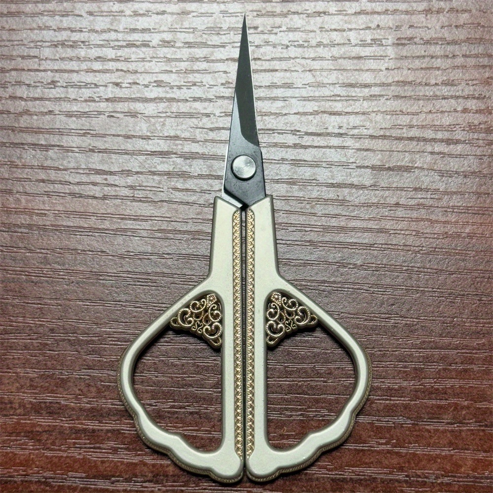 TEMU 1pc Heavy-duty Vintage Sewing Scissors - Professional Tailor, Embellished With Elegant Metallic Finish - Sharp For Fabric, Thread, Crafting,