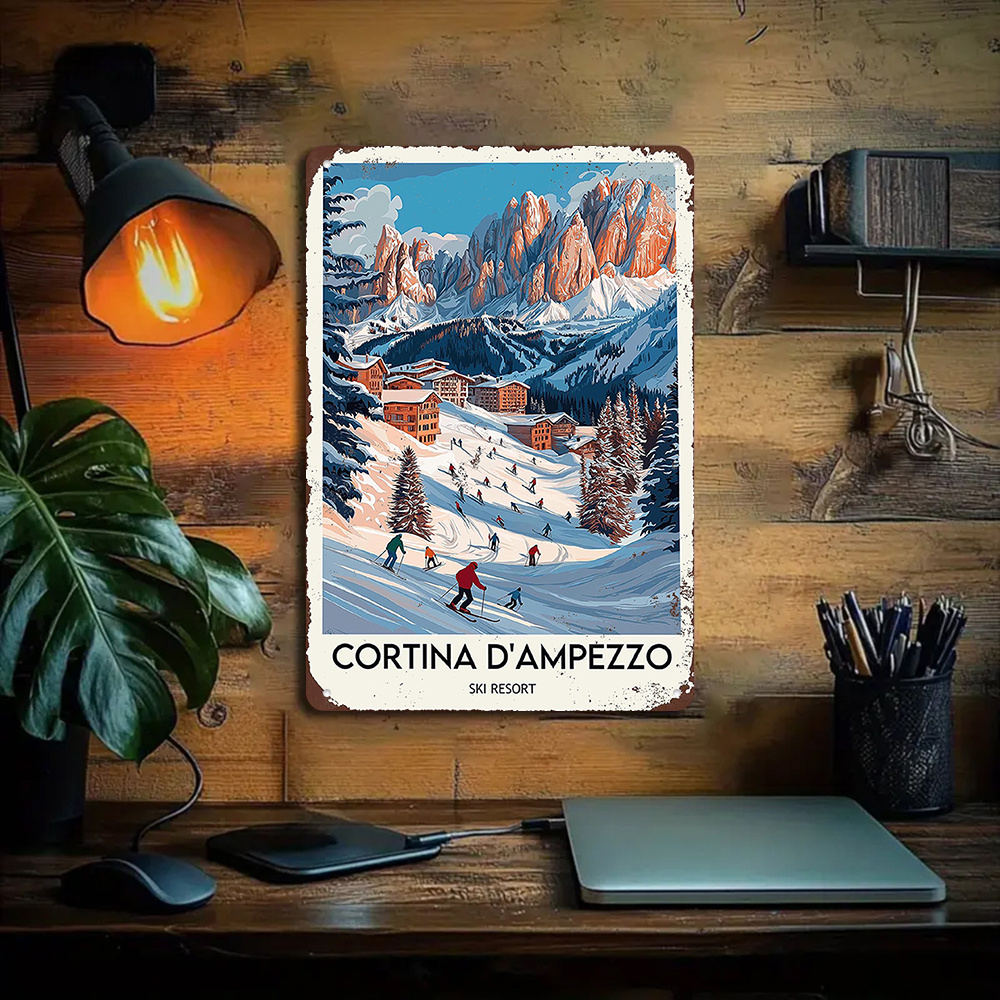 TEMU 1 pezzo Insegna Vintage Cortina d' Italia Stazione Sciistica - 11,8x7,8 Pollici (30x20 cm) Poster Retro Invernale da Parete con Preforati -