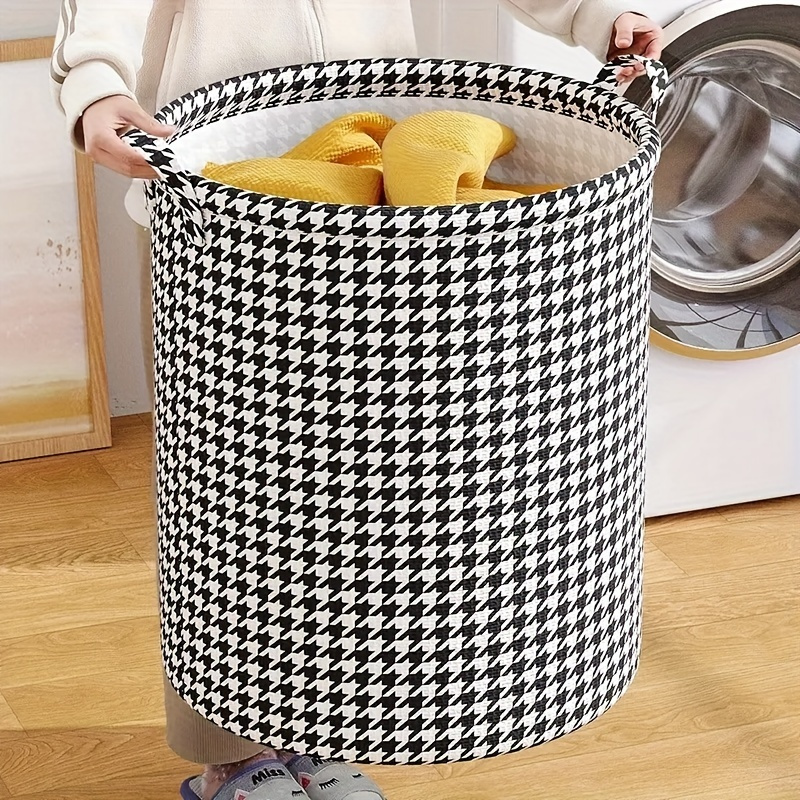 versatile folding laundry basket with handles elegant checkered design   clothes toys snacks storage in bedroom bathroom living room laundry baskets details 2