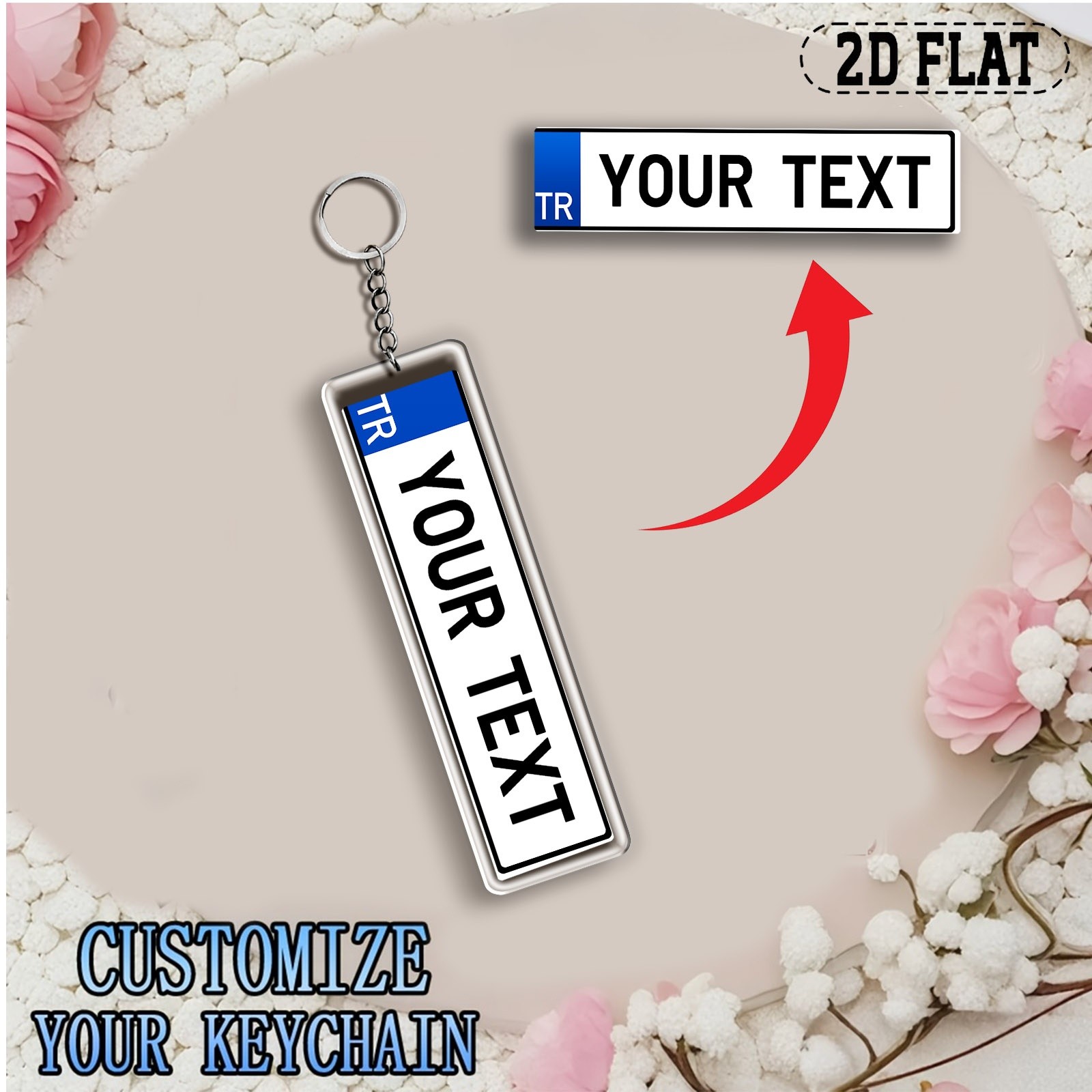 TEMU 2d Flat, 1pc Custom Turkiye License Plate Acrylic Key Ring - Personalized Text/name, Acrylic Keychain Birthday Gift Cute Keyring For Colleagues,