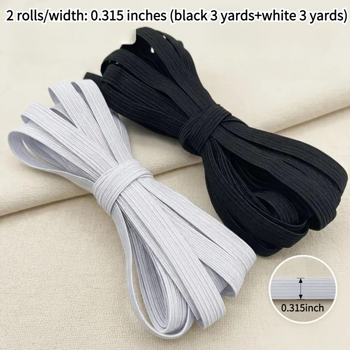 TEMU 2 Rouleaux de Bande de Surjeteuse Plate et Fine Noire et Blanche à Haute Élasticité, Convient pour la Couture, le Bricolage, les Élastiques à