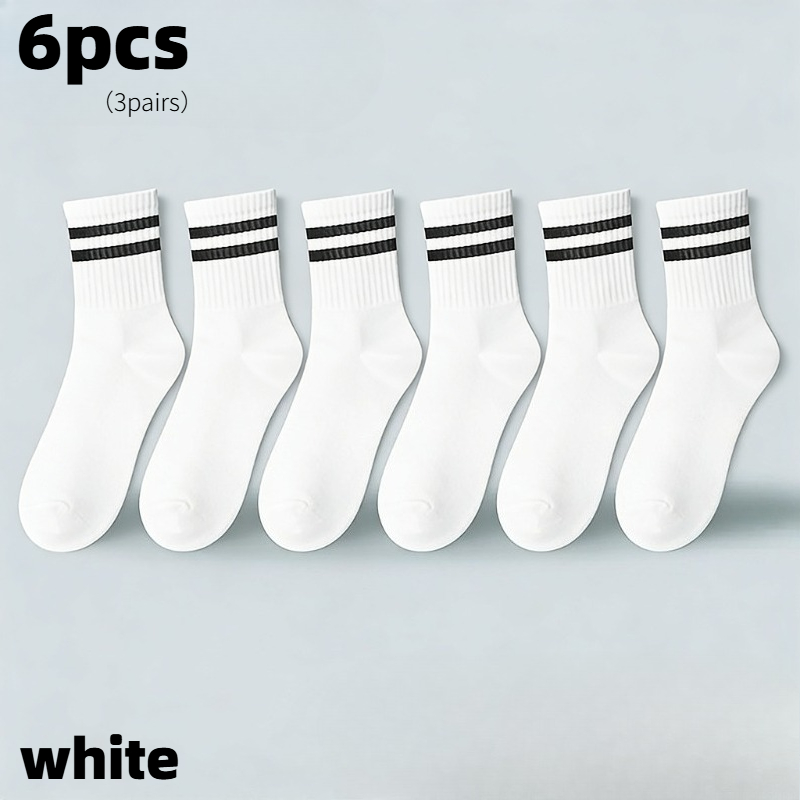Image of 6pcs/3 Pairs Of Striped Mid-calf Socks, Suitable For , In Black And White, Comfortable And Stylish High-quality Mid-calf Socks, Unisex - The For Multifunctional Casual Sports Socks
