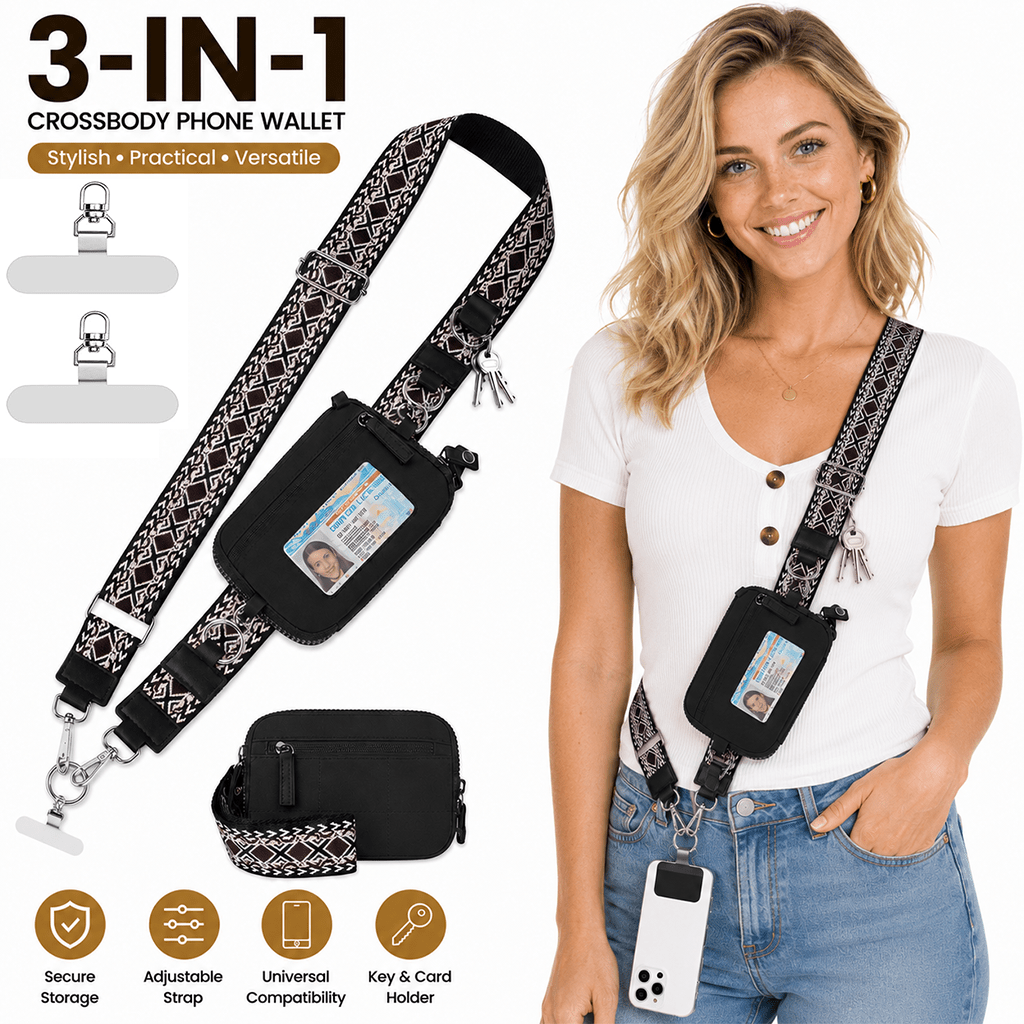 TEMU Clip-on Phone Strap With Wallet; Crossbody Phone Lanyard Featuring An Anti-theft Zippered Pocket And A Detachable Quilted Wristlet Wallet With