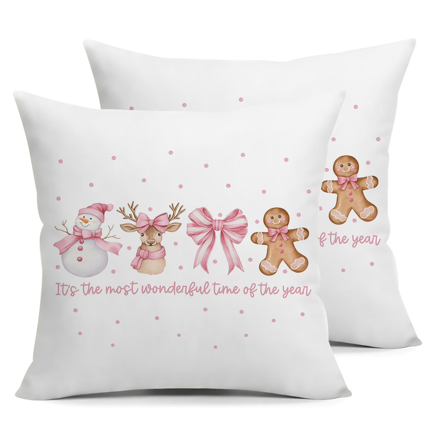 TEMU The Most Of The Year With Pink Bows, Gingerbread Men, Snowmen, Reindeer, And A Set Of 2 Christmas Pillow Covers Suitable For Decorating Living