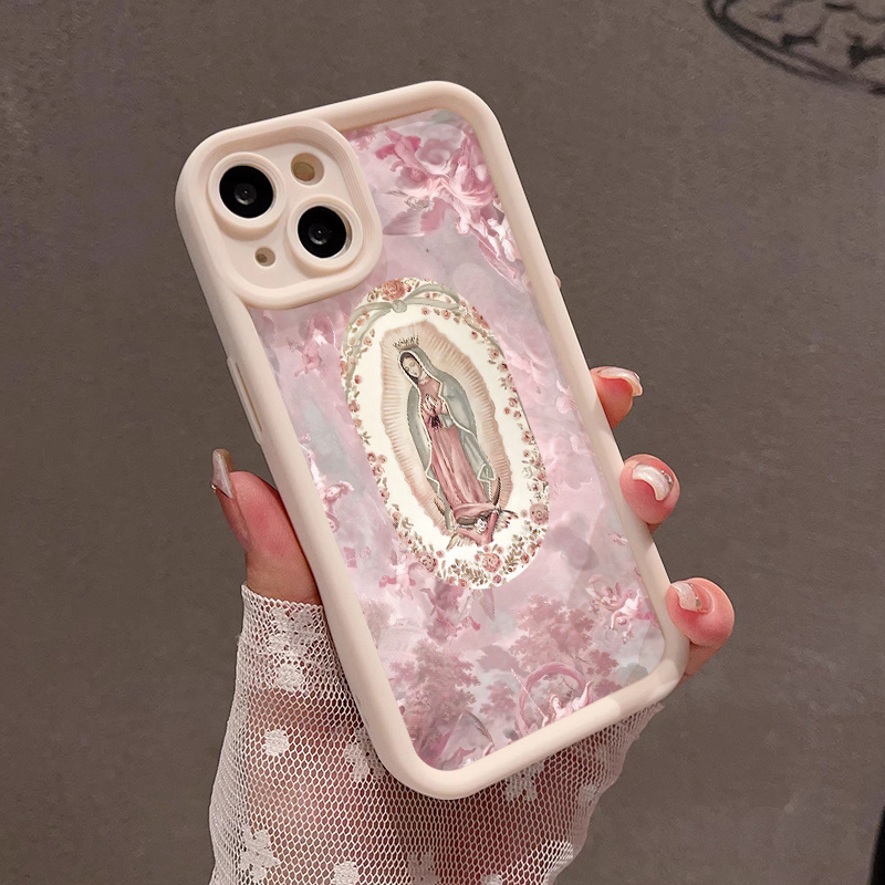 Phone Case for iPhone 16 Pro Max 15 Plus 14 13 12 11 XR XS with Elegant Pink Maria Pattern, Full Body Protection and Soft Silicone Cover, Gift for Women Men Girls Boys