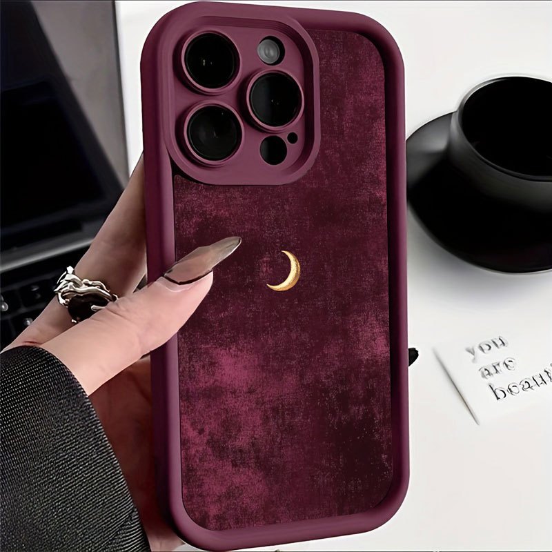 Image of Phone Case - Burgundy Night Golden Crescent Tpu Phone Cover Designed For Iphone 17 Pro Max, As Well As Iphone 16 Pro Max, 15, 14, 13 Pro, 12, 11, 7, 8 Plus, X, Xr