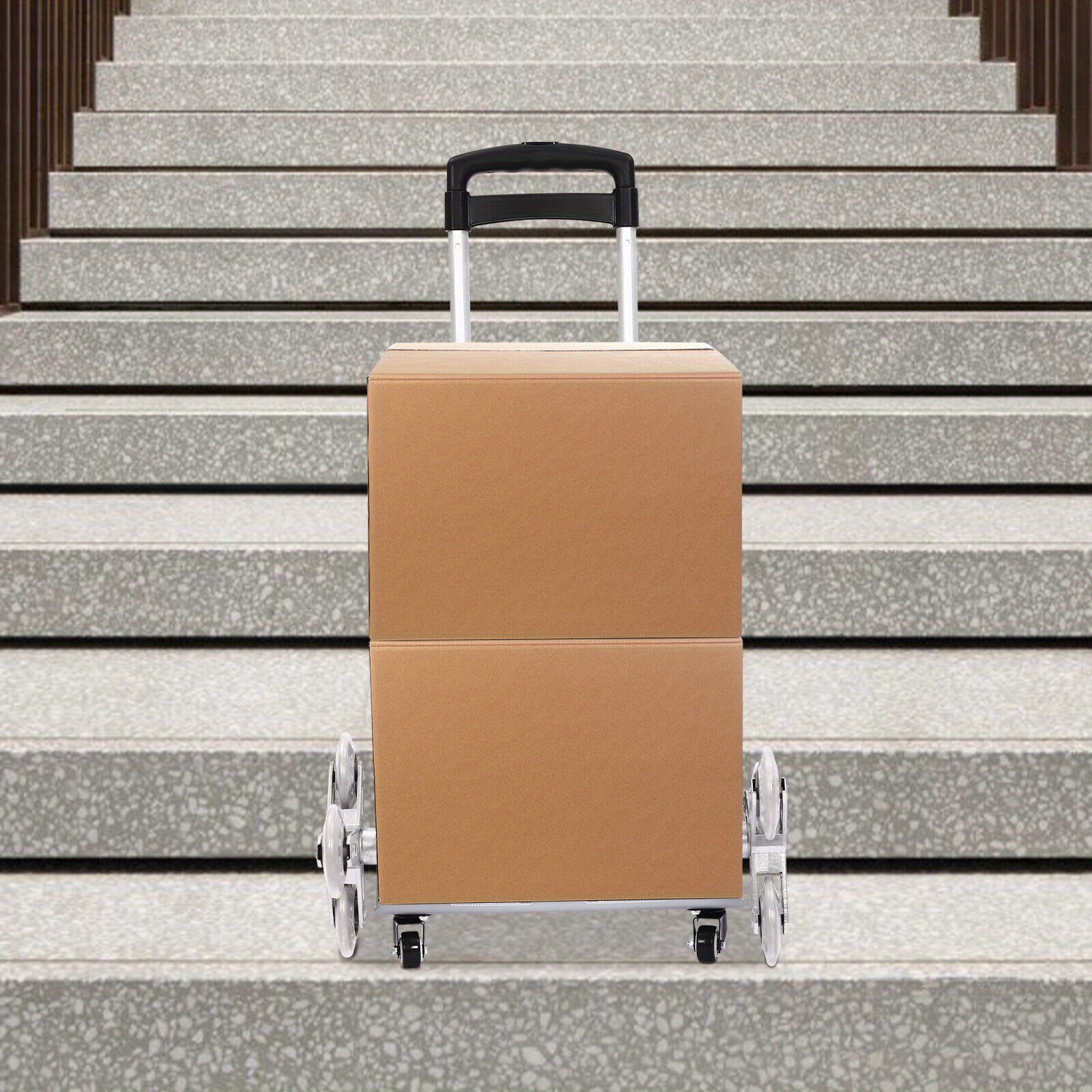 Image of Stair Climbing Trolley 6 Wheels Aluminium Folding Hand Cart Climber Steps 70kg