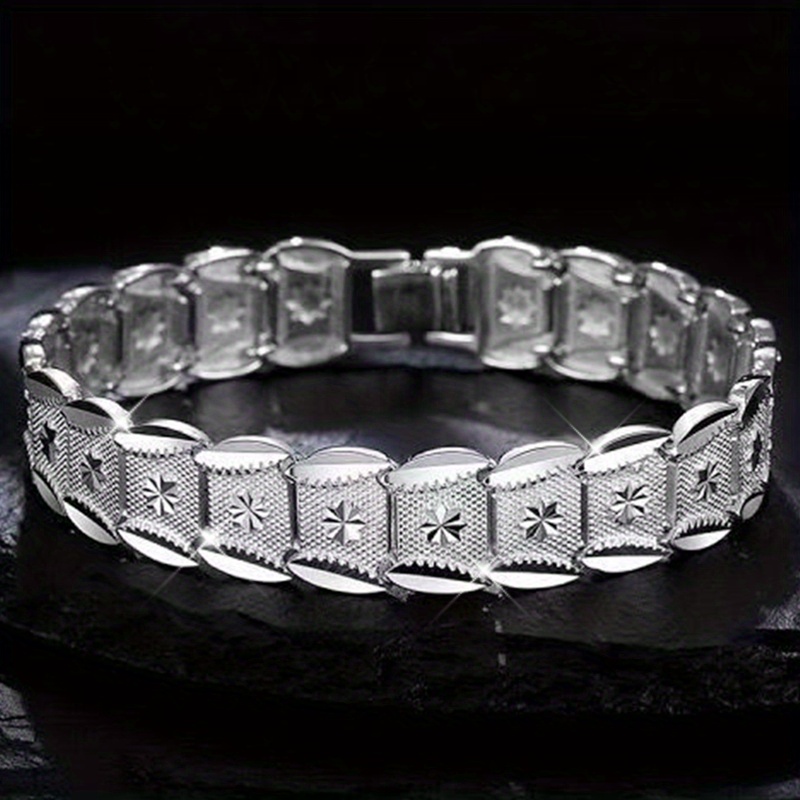 

Elegant 925 Sterling Silver Euro Coin Pattern Wide Bracelet For Women Men, 12mm Wide Coin Design, Hypoallergenic, For & , Ideal Christmas Gift