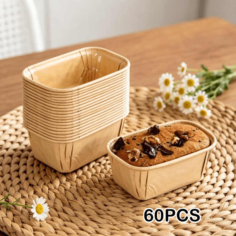 E-shop 60 Stk. Mini rechteckige Backförmchen, geeignet für Cupcakes, Brot & Desserts – Fett- auslaufsichere, stapelbare Muffinförmchen mit
