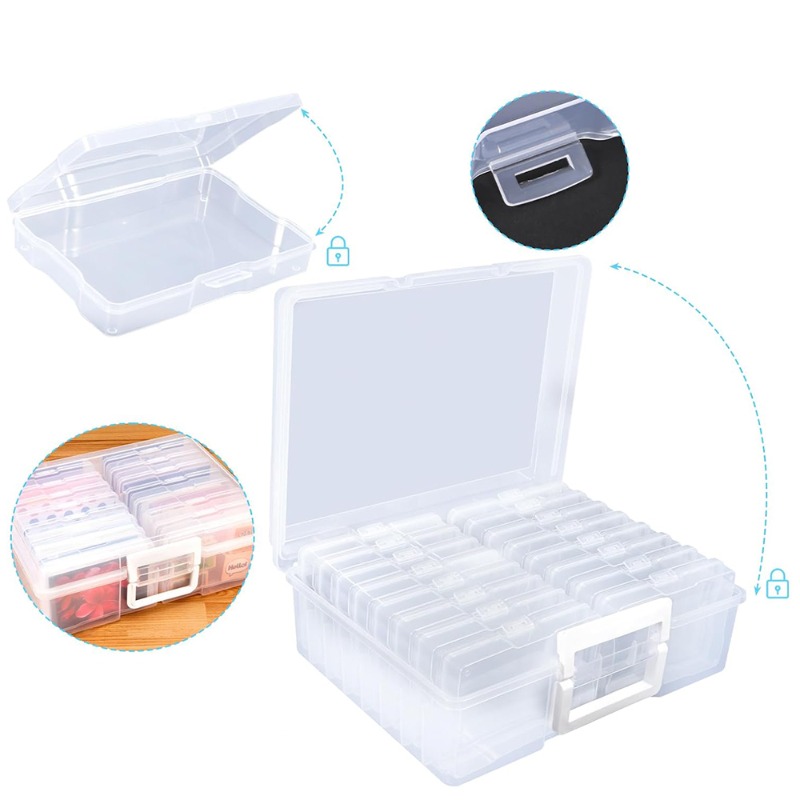 Image of 16pcs Photo Organizer Plastic, Photo Boxes For Storage Transparent With Stickers, Photo Storage Box, Photo Storage Container For Seeds, Craft Cards, Office Supplies, Stamp, Storage Box