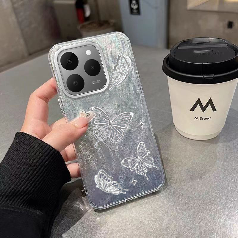 TEMU Розкішний чохол для телефону Realme 15T із зображенням метелика, ударостійкий, з шифоновою текстурою, м'який, гламурний та елегантний для жінок