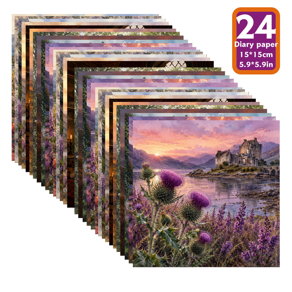 TEMU Scottish Scrapbook Paper| 24 Sheets, 5.9*5.9 Inch Scenic Featuring Castles, , Mountain And Lakeside For Diy Collage, Paper Crafts, Card Making&