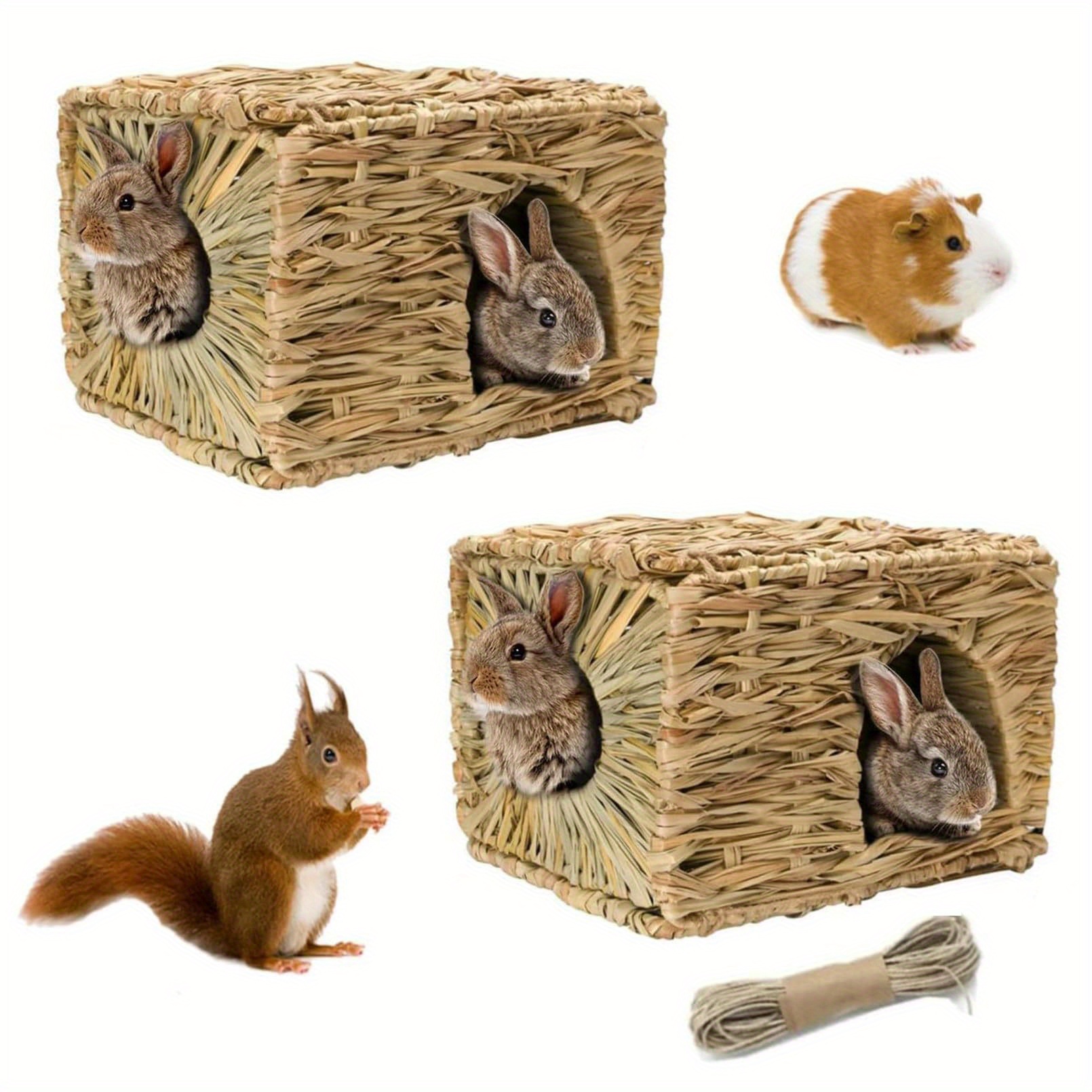 TEMU 1pc Pet Folding For Rabbit, Totoro, Cat, Hamster, Hedgehog, Guinea Pig - Plastic Grass Woven For Small Animals