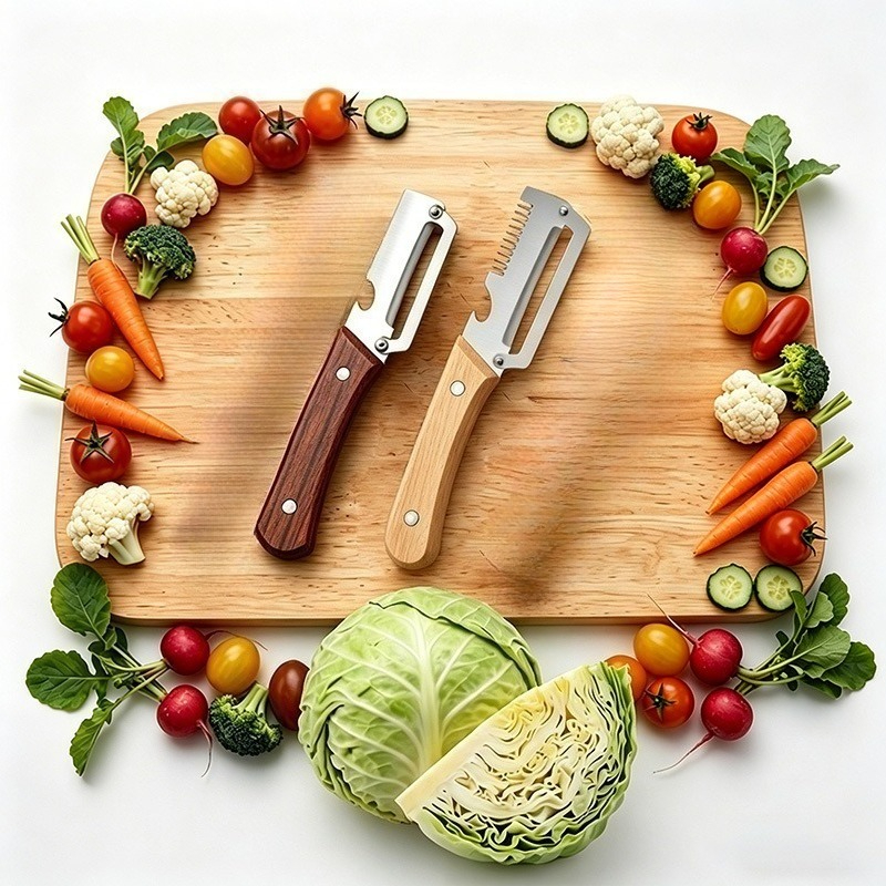 Image of Stainless Steel Peeler Set, Featuring Multi-functions Of Fruit And Vegetable Peeling, Scallion Shredding, Bottle Opening, And 2-in-1 Fruit Vegetable Cutting, Made Of 420 Stainless Steel
