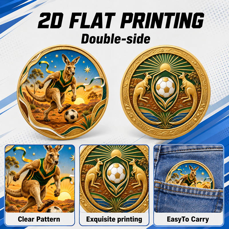 TEMU Replica Coin 1pc, 2d Double-sided Kangaroo Football Commemorative Coin, Featuring A Flexible Kangaroo, A Soccer Ball, And A Wilderness