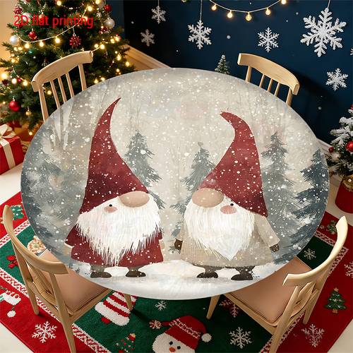item picture 2d flat printing 1pc elastic printed round tablecloth autumn christmas halloween decorative tablecloth home decor items suitable for birthday parties weddings kitchens dining rooms study rooms conferences indoor and outdoor