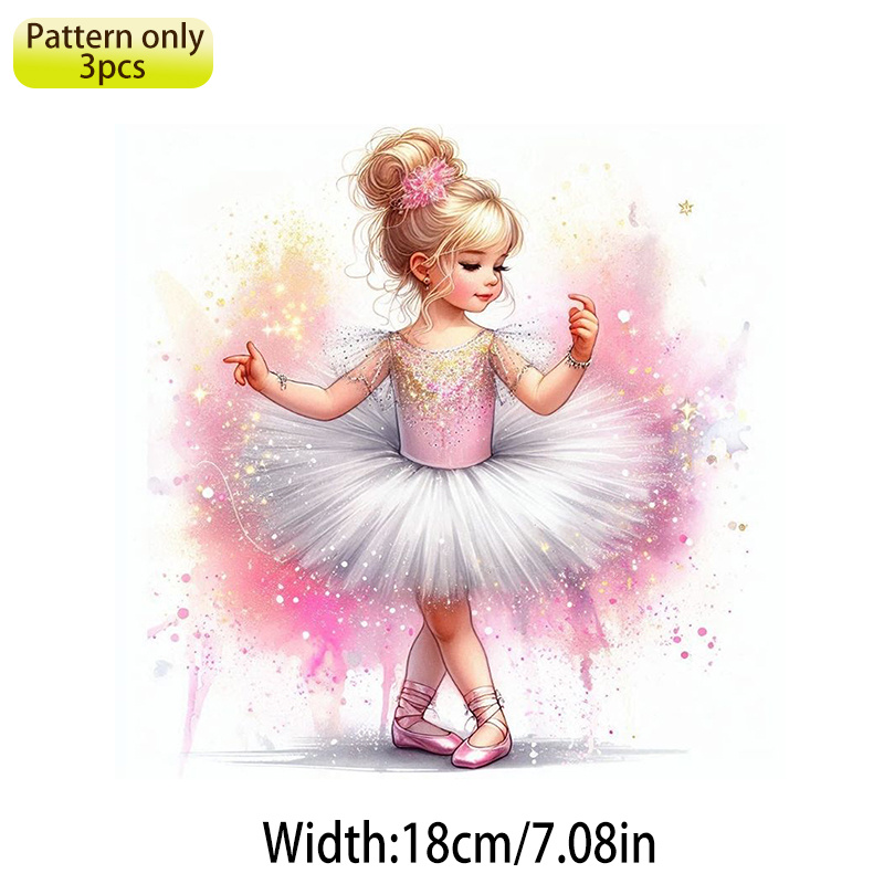 TEMU 3pcs Cute Ballet Pattern T-shirt Iron-on Transfer Stickers, Heat Transfer, Iron-on Transfer, Diy Heat Transfer Decals, Apparel Factory Special