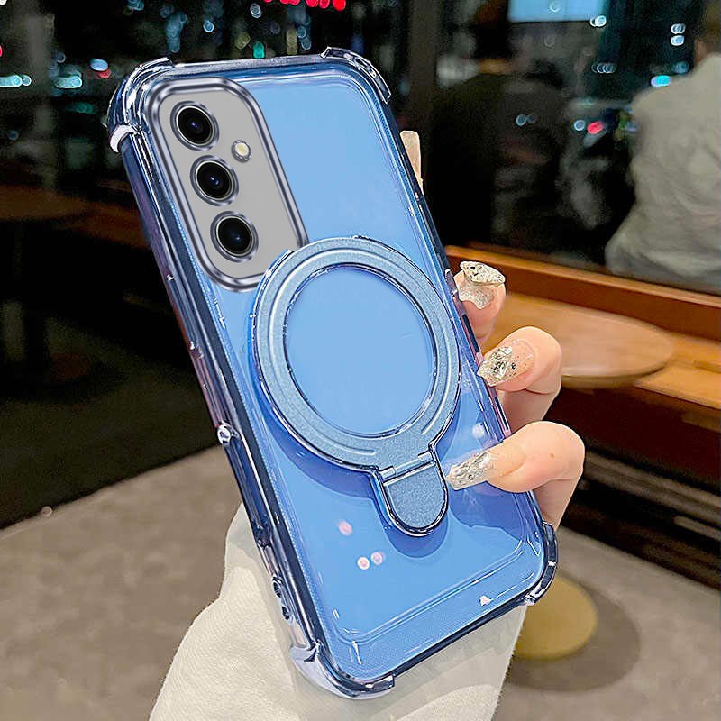TEMU Phone Case - Transparent Plated Phone Holder Case With A Colorful Circle Stand, Shockproof Design, Compatible With For Galaxy S25 Fe