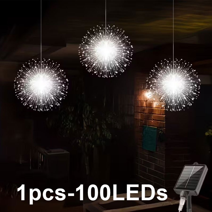 Image of 100leds X 6pcs-1pc X 100leds, Solar Powered Outdoor Firework Lights, Sparkling Starburst Sphere Lights, 8 Copper Wire Fairy Lights For Patio, Umbrella, Eave, Garden, Tree, Tent, Christmas Decoration