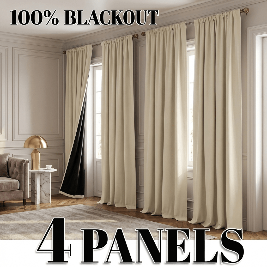 4 panels rod pocket coated blackout curtains 100 light blocking thermal anti privacy home decor room darkening drapes for bedroom office
