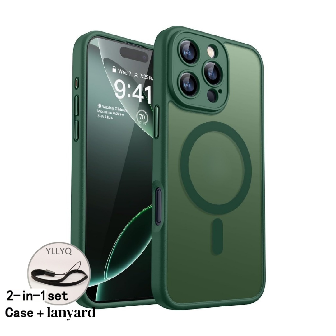 Phone Case - 2pcs (1 Phone Case + 1 Lanyard) Luxurious Matte Magnetic Acrylic Anti Drop Phone Case Suitable for Iphone Air for Iphone 17 16 15 14 13 12 11 Pro Max 16 15 14 Plus Wireless Charging Lens Protection Fashionable Phone Protective Case