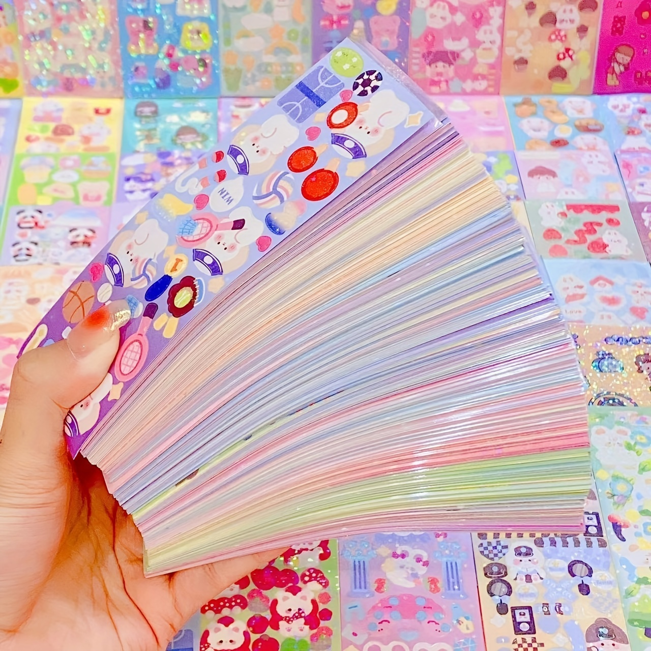 

100pcs Cute Cartoon Stickers Pack - Pastel Hand Account Decals, Y2k Style, Shiny , Self-adhesive For Diy Crafts & Party Decorations