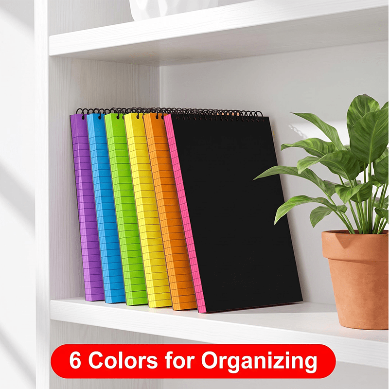 TEMU 6-pack Top Spiral Notebook Set, 6 Bright Colors Lined Paper Notebooks, Portable Spiral Notepads For School Office Work Note Taking