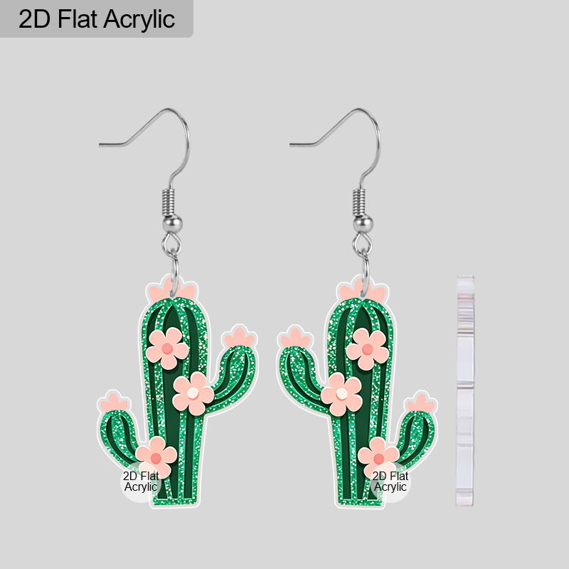 Pendientes acrílicos 2D planos de cactus floral floreciente y bonito, joyería para mujer estilo de dibujos animados de cactus, joyería de moda para mujer bellamente diseñada, pendientes exquisitos para fiesta y uso diario casual, joyería ligera para mujer, regalos perfectos para el festival del