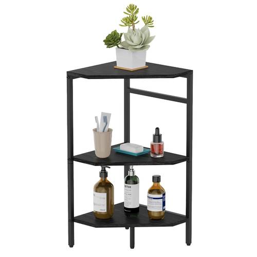 tier corner shelf triangular side table corner nightstand and bookshelf with metal frame for room spaces