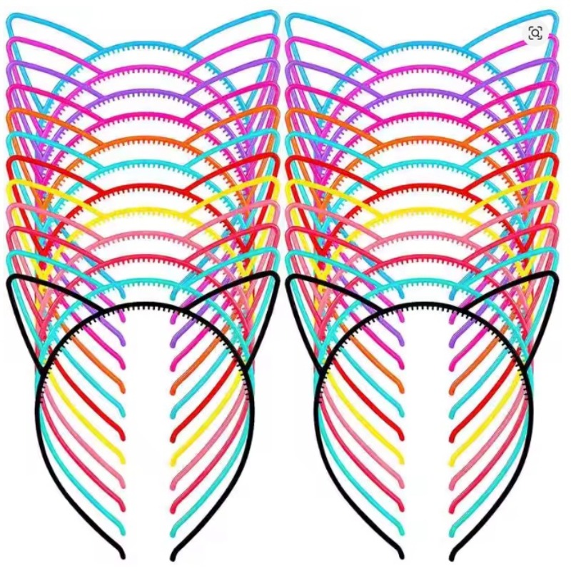TEMU 48pcs Cat Ear Headbands | Plastic Hairbands Hair Hoops Party Costume Daily Decorations Bunny Bow Headwear Cats Accessories And Decoration In 12