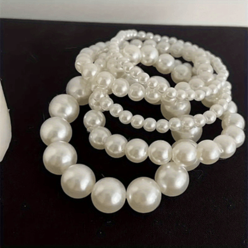 TEMU Ensemble de 5 bracelets élégants en acrylique de style français - Bijoux de poignet à perles superposées multicouches, parfaits pour une tenue
