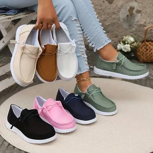 womens slip on loafers lightweight breathable flat shoes slip on cushioned eva insole non slip pvc outsole beige blue green everyday casual formal shoes wear round toe design travel footwear