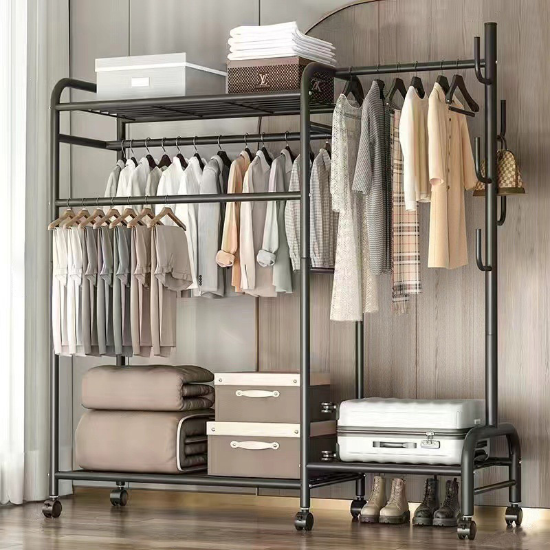 TEMU 1pc Heavy Duty Metal Double Rail Clothes Garment Hanging Rack Shelf Display Stand Black