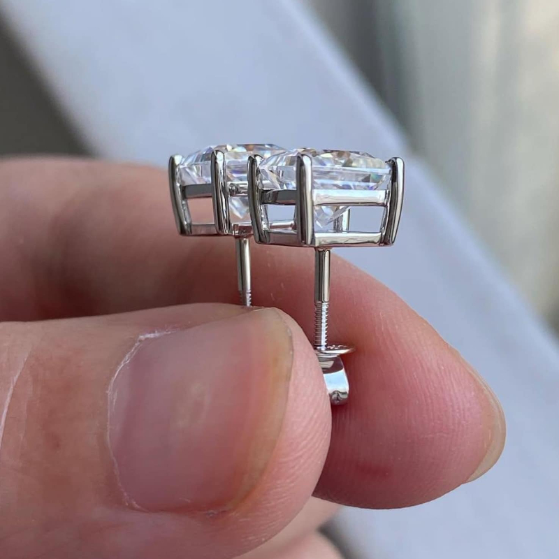 Stylish 925 Silver Square Synthetic Zirconia Stud Earrings