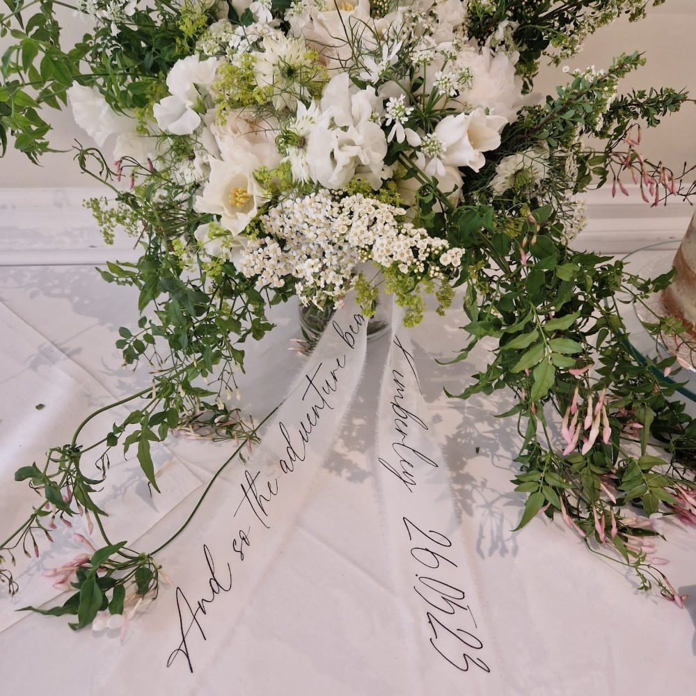 TEMU 1pc Personalized Custom Bridal Bouquet Ribbon, Suitable For Flowers Or Decorations, Personalized Vows, Souvenir Gift, Custom Bow And Ribbon