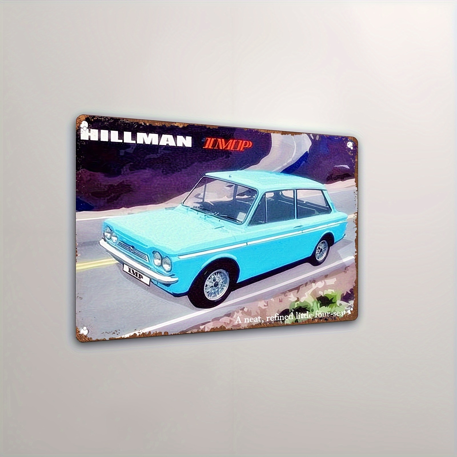TEMU Vintage Imp Tin Sign - Car Metal Wall Art Decor, Design With Rustic Iron Finish, Home Or Garage Display, Classic Car Decor