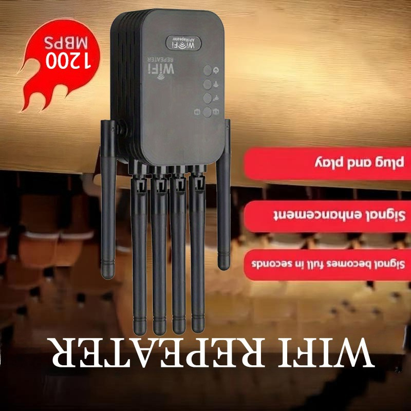 Wifi Booster Extender Compatible For Devices, 1200mbps Signal Amplifier With Ethernet Port & Ap Mode, Range Extender Suitable For Homes, Offices, For Wall Penetration, Ap Mode For Router Setup