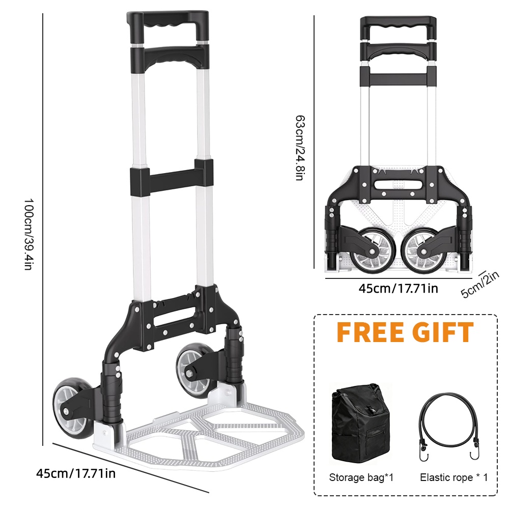 TEMU Heavy-duty Foldable Hand Truck With Extendable Handle & Bungee Cord - Compact Portable Collapsible Cart Suitable For Luggage, Groceries, Moving,