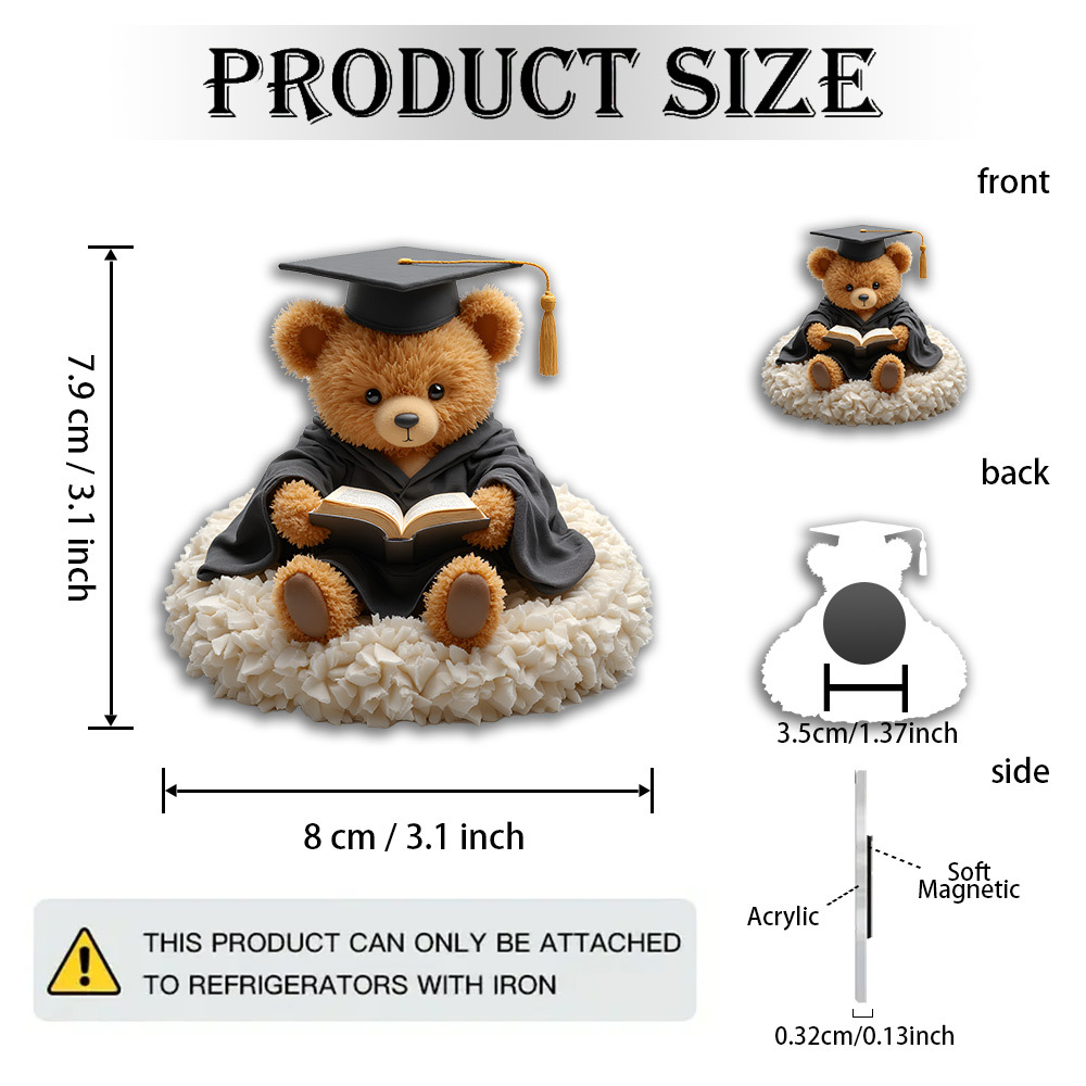 TEMU Graduation Teddy Bear Magnet - Cute Doctor/student In Black Gown And Cap, With Sheep-shaped Cushion, Acrylic And Rubber Refrigerator Magnet,